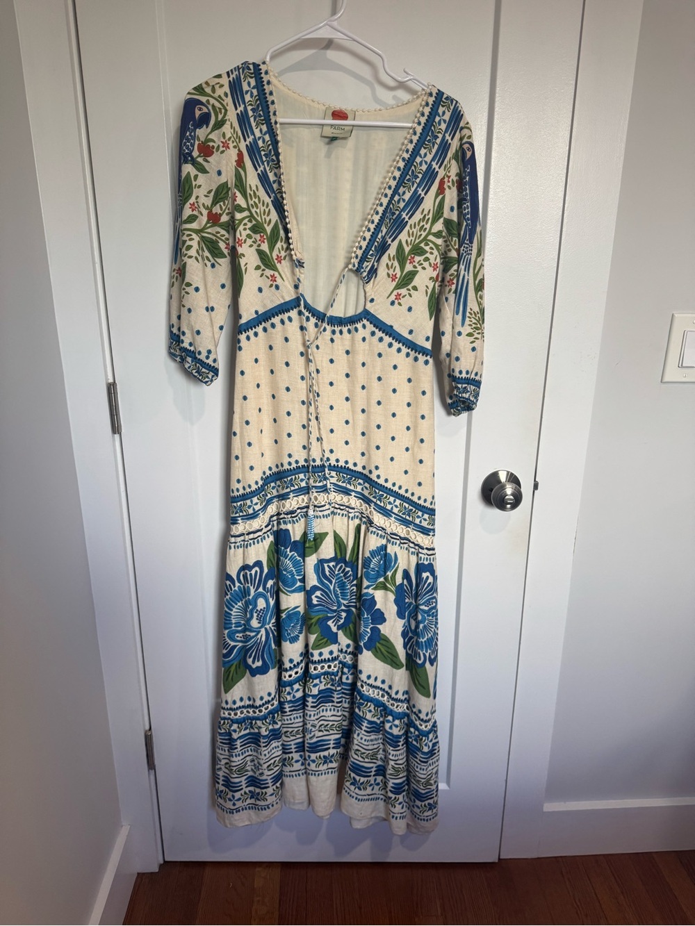 FARM Rio Cream Maxi Dress with Blue & Green Floral Print